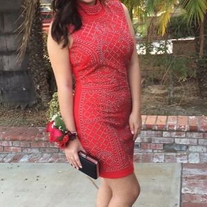 BEBE rhinestone beaded red dress size M